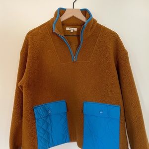 Madewell (Re)sourced Fleece Quilted-Pocket Popover Jacket (Camel / Blue)